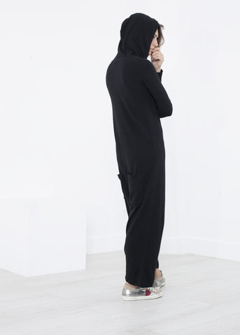 Image of Knit Hooded Jumpsuit in Black