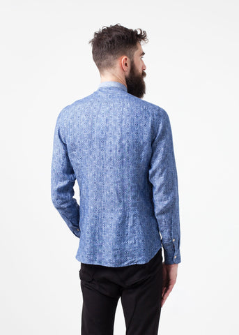 Image of Linen Button Up in Blue Diamond