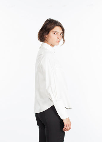 Image of Trim Collar Poplin Blouse in Off White