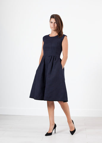 Image of Pleated Rita Dress in Dark Navy