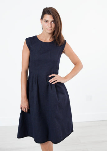 Image of Pleated Rita Dress in Dark Navy