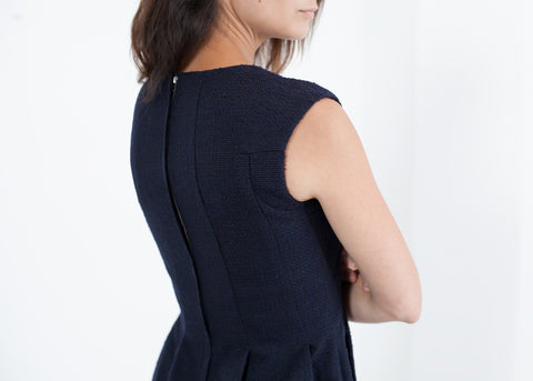 Image of Pleated Rita Dress in Dark Navy