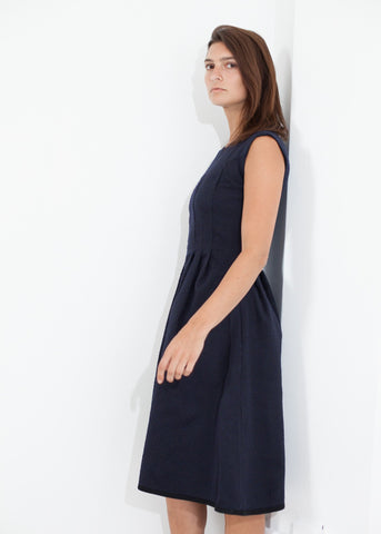 Image of Pleated Rita Dress in Dark Navy