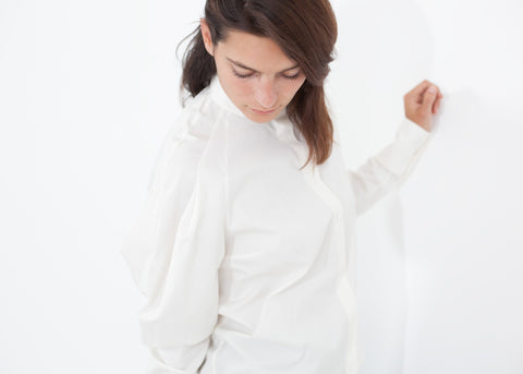 Image of Trim Collar Poplin Blouse in Off White