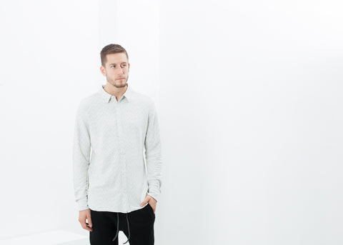 Image of Kasuri Jersey Button-Up in Ivory/Black
