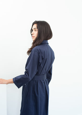 Image of Sateen Trench in Navy