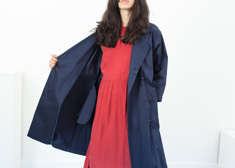 Image of Sateen Trench in Navy