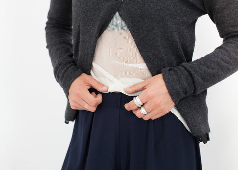 Image of Cuffed Mesh Tee in Cream/Black