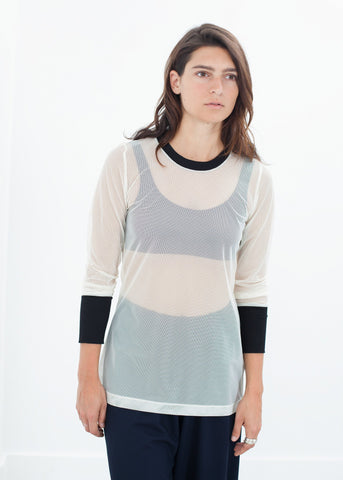Image of Cuffed Mesh Tee in Cream/Black