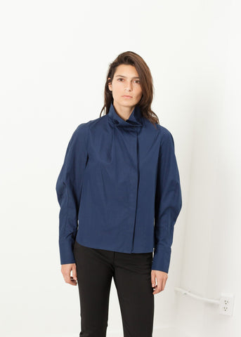 Image of Full Collar Poplin Blouse in Navy