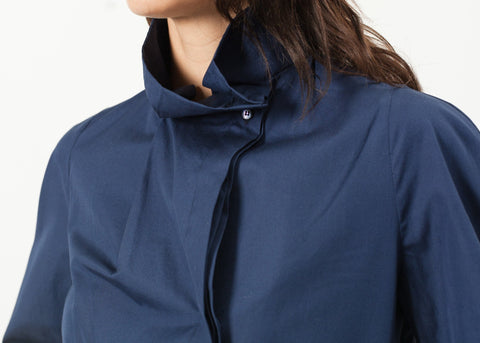 Image of Full Collar Poplin Blouse in Navy