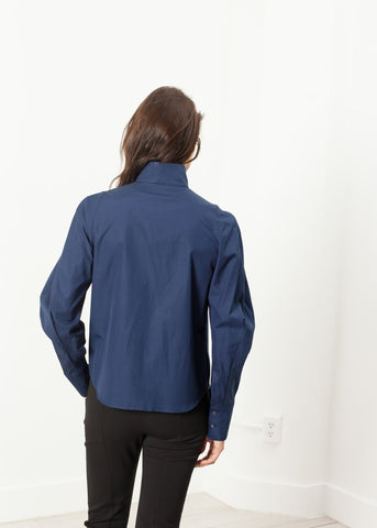 Image of Full Collar Poplin Blouse in Navy