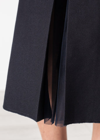 Image of Tulle Pleat Skirt in Navy
