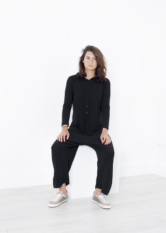Image of Knit Hooded Jumpsuit in Black