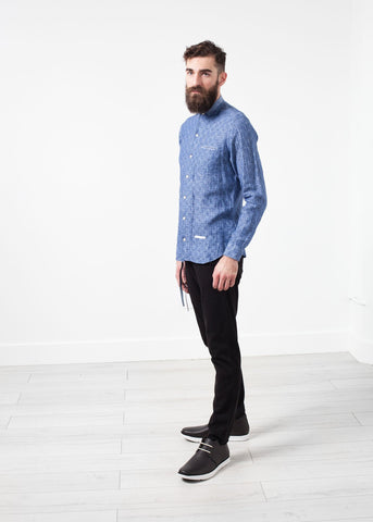 Image of Linen Button Up in Blue Diamond