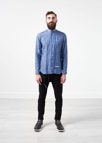 Image of Linen Button Up in Blue Diamond