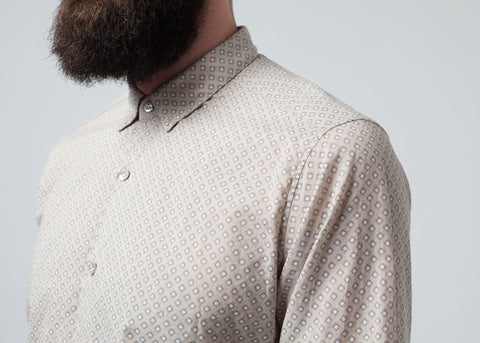 Image of Patterned Button Up in Beige
