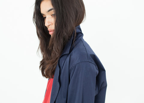 Image of Sateen Trench in Navy