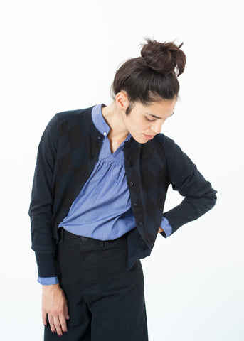 Image of Quilt Pattern Cardigan in Black/Navy