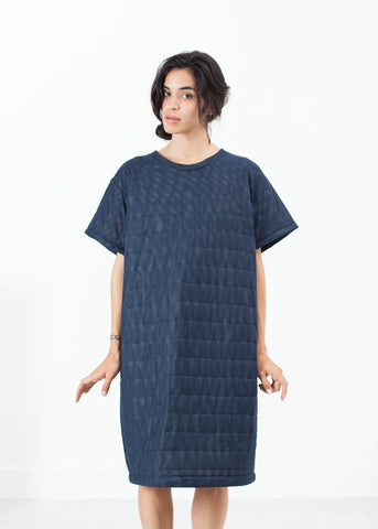 Image of Quilted Mesh T-Shirt Dress in Navy
