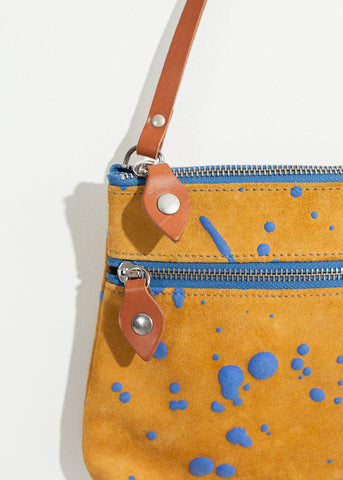 Image of Ink Splatter Shoulder Bag in Mustard/Blue